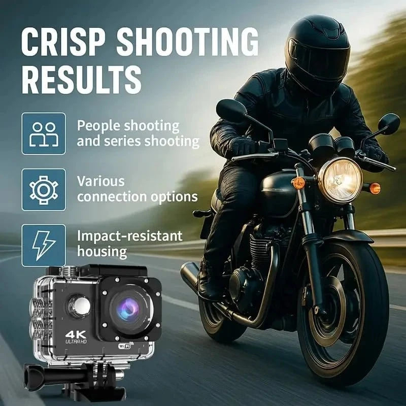 Outdoor 4K Action Camera WiFi Helmet Video Recording 4K/30FPS WiFi 2.0" 170D GPS 8X Zoom Underwater Waterproof Sports Camera - Eleconic