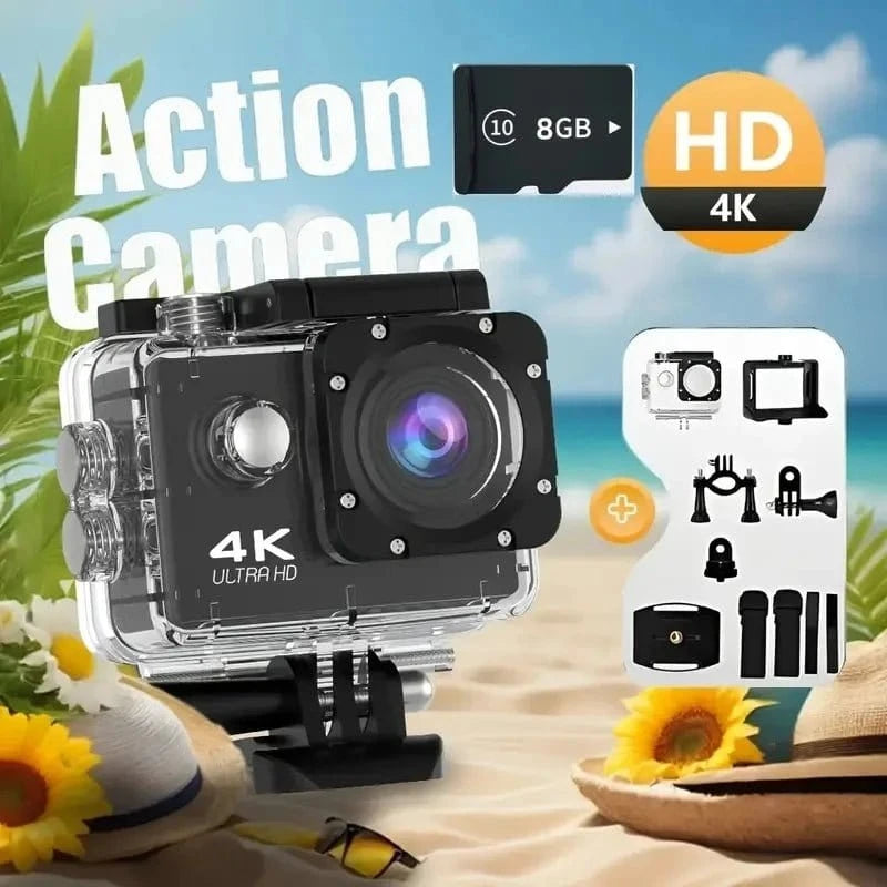Outdoor 4K Action Camera WiFi Helmet Video Recording 4K/30FPS WiFi 2.0" 170D GPS 8X Zoom Underwater Waterproof Sports Camera - Eleconic