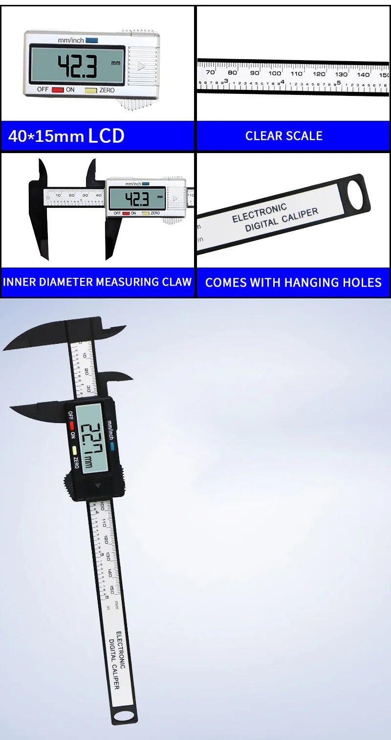 Digital Caliper 6 Inch Electronic Vernier Caliper 100mm Calliper Micrometer Digital Ruler Measuring Tool 150mm 0.1mm - Eleconic