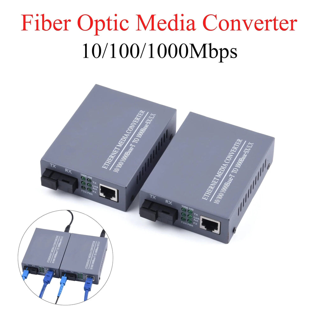 Gigabit Fiber Optical Media Converter 10/100/1000Mbps Single Mode 20Km UPC/APC SC - Port External Power Supply - Eleconic