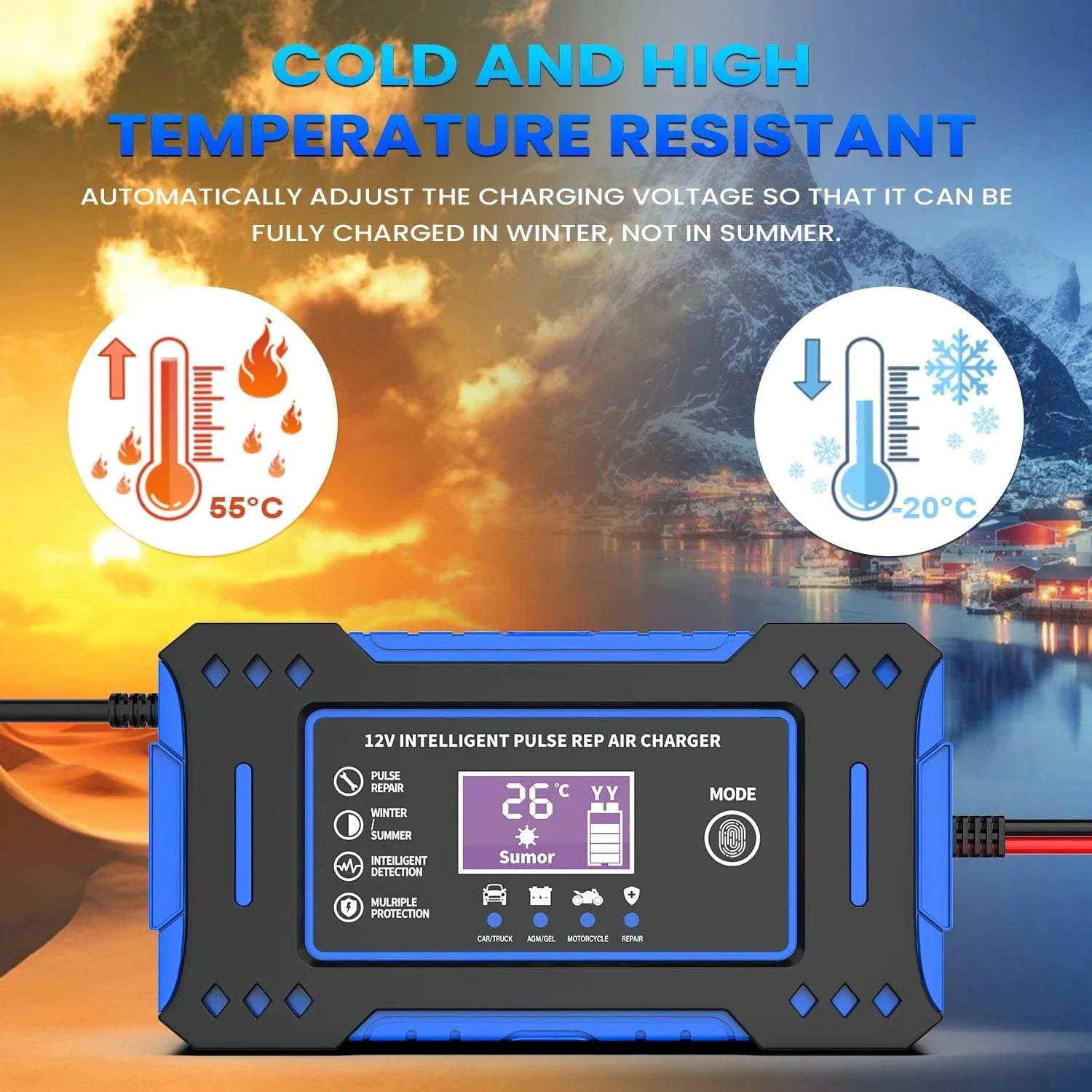 Battery Repair LCD Display 6A 12V Intelligent Car Battery Charger Car and Motorcycle Battery Charging Unit Lead - Acid - Eleconic
