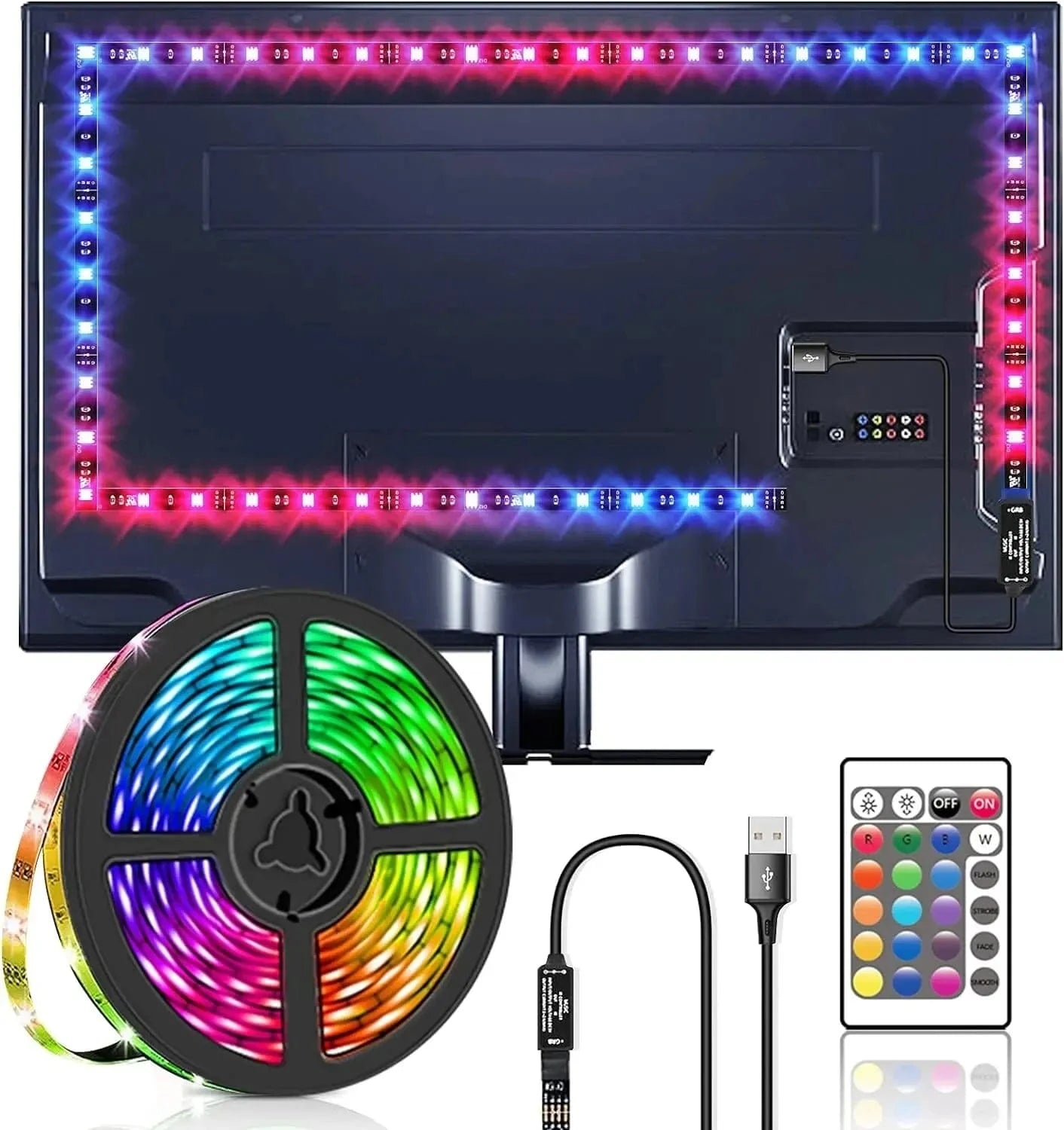 LED TV Backlights,5V USB LED Strip Lights with Bluetooth 24 Keys Remote,5050 RGB DIY Color Changing Lights for Bedroom Party - Eleconic