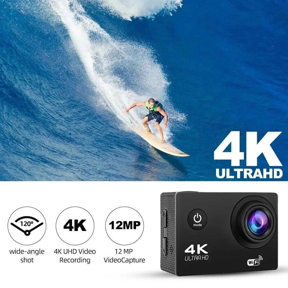 Outdoor 4K Action Camera WiFi Helmet Video Recording 4K/30FPS WiFi 2.0" 170D GPS 8X Zoom Underwater Waterproof Sports Camera - Eleconic
