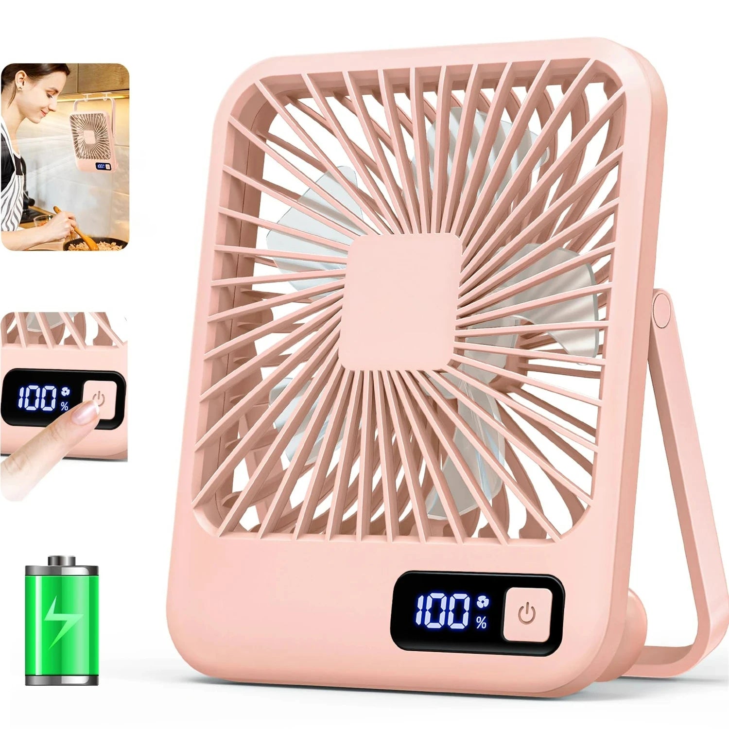 Desk Fan, Portable USB Rechargeable Fan, 180° Tilt Folding Personal Fan With Power Display, 5 Speeds Ultra Quiet Table Fan - Eleconic