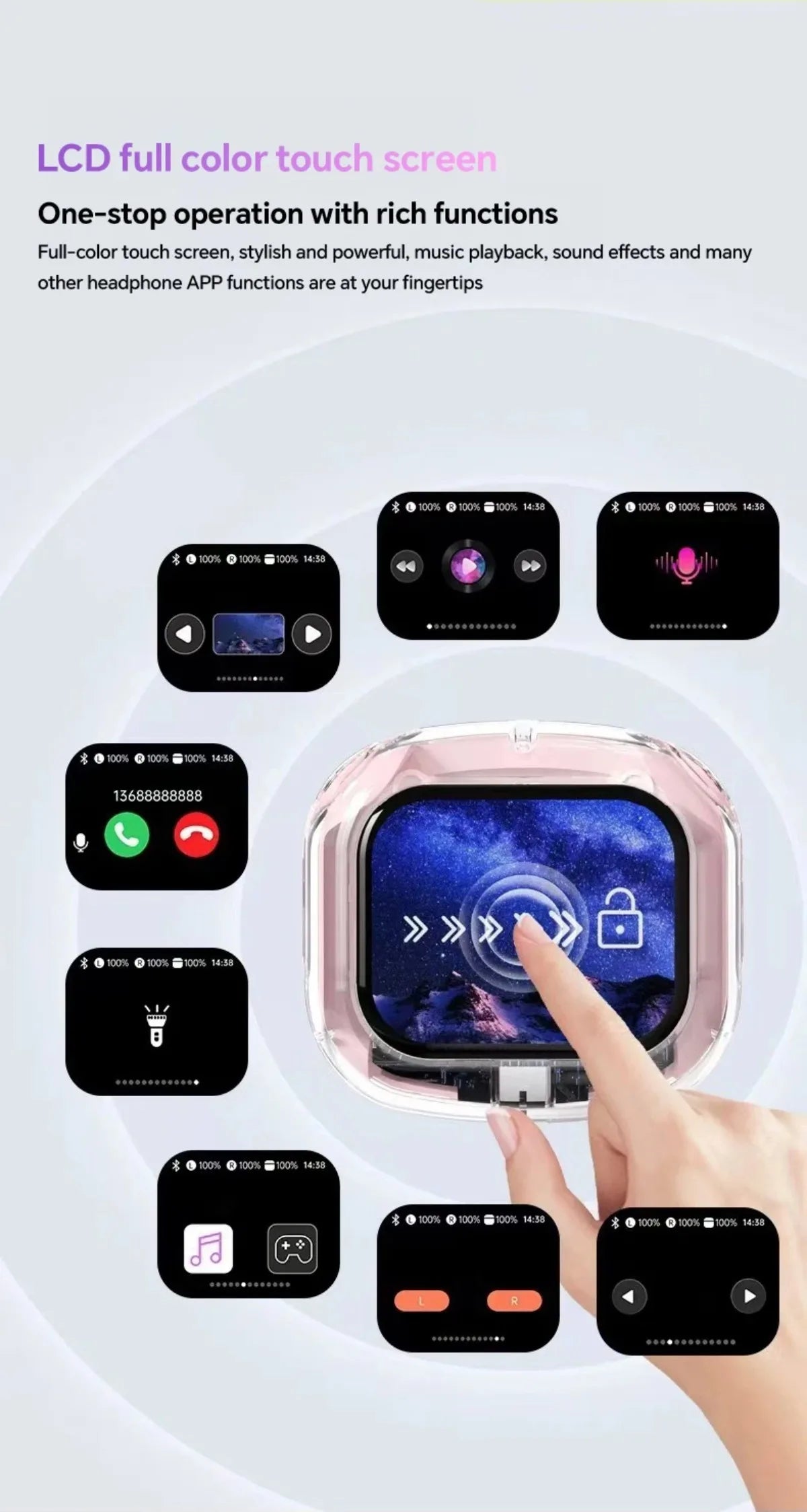 Translation Headphones with Multifunction Touch Screen Smart Wireless Bluetooth Earphone HiFi Audio Quality Business Earbud - Eleconic