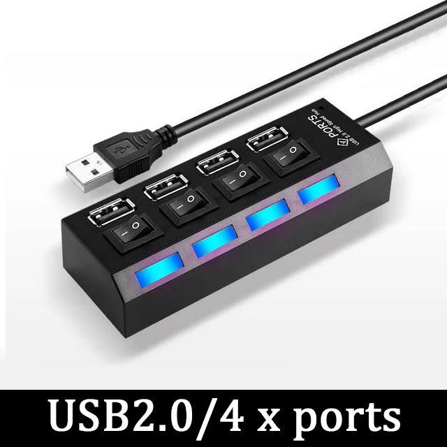 USB 3.0 Power Adapter 4/7 Port Multi USB Splitter Hub USB Hub 2.0 USB Multiple Expander Switch 30CM Cable Hub Docking Stations - Eleconic