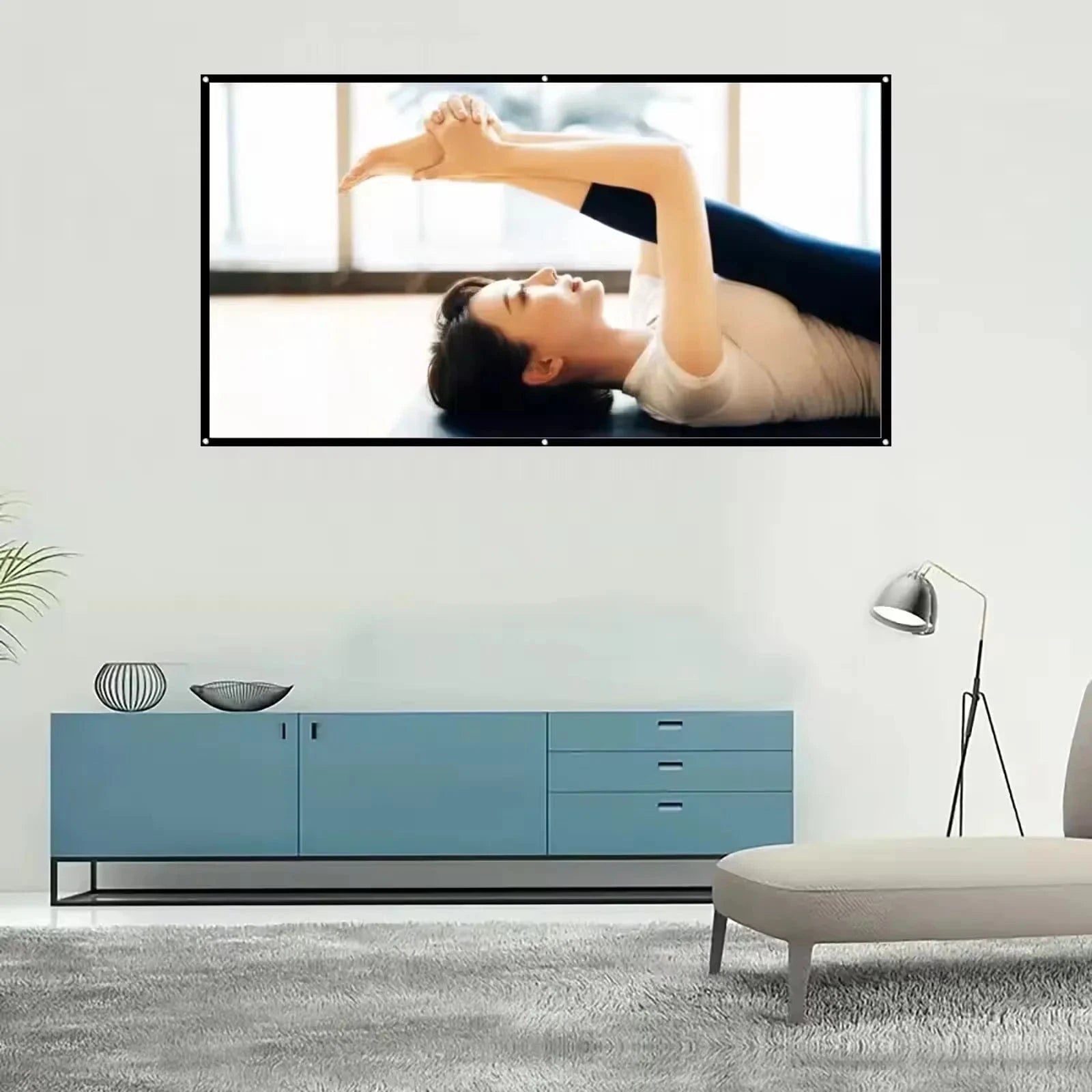 High Brightness Portable Projection Screen Anti - Light Projector Curtain Metal Reflective Cloth Fabric with Black Border& Eyelets - Eleconic