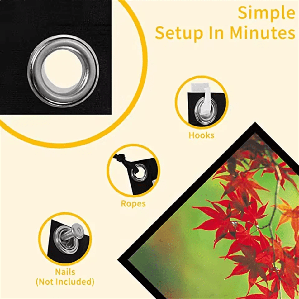 High Brightness Portable Projection Screen Anti - Light Projector Curtain Metal Reflective Cloth Fabric with Black Border& Eyelets - Eleconic