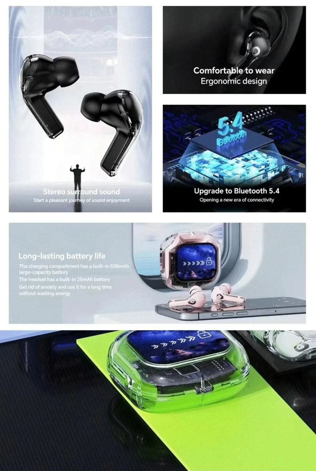 Translation Headphones with Multifunction Touch Screen Smart Wireless Bluetooth Earphone HiFi Audio Quality Business Earbud - Eleconic