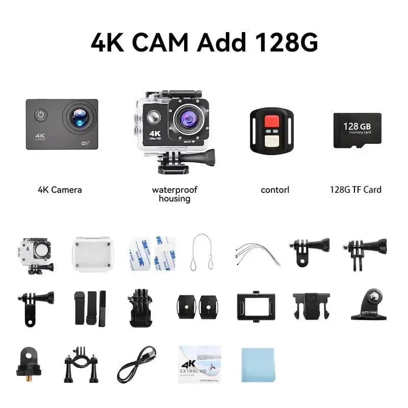 Outdoor 4K Action Camera WiFi Helmet Video Recording 4K/30FPS WiFi 2.0" 170D GPS 8X Zoom Underwater Waterproof Sports Camera - Eleconic