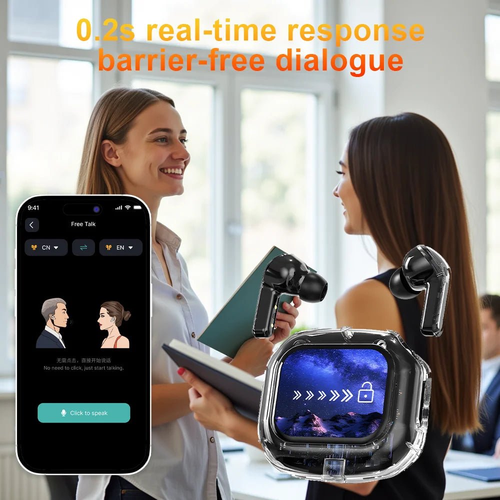 Translation Headphones with Multifunction Touch Screen Smart Wireless Bluetooth Earphone HiFi Audio Quality Business Earbud - Eleconic