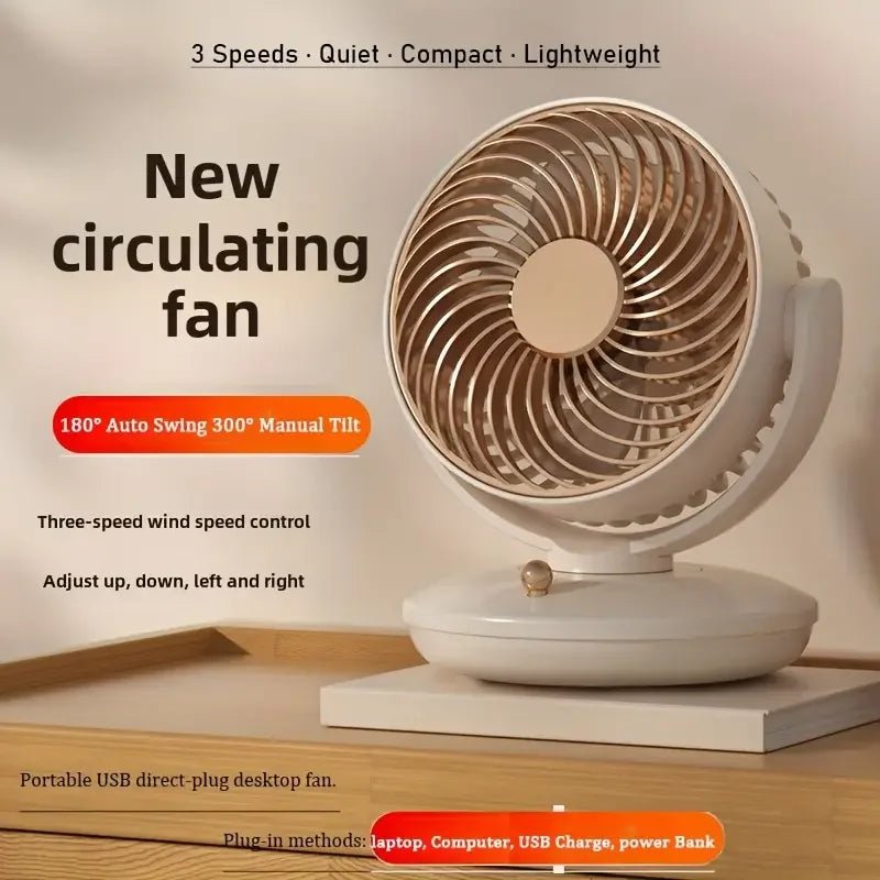 USB Plug in small Desktop Fan 6 inch Table fan 3 Speed 140° Manual Tilt and 120° Auto Oscillation For Home Office Bedroom - Eleconic