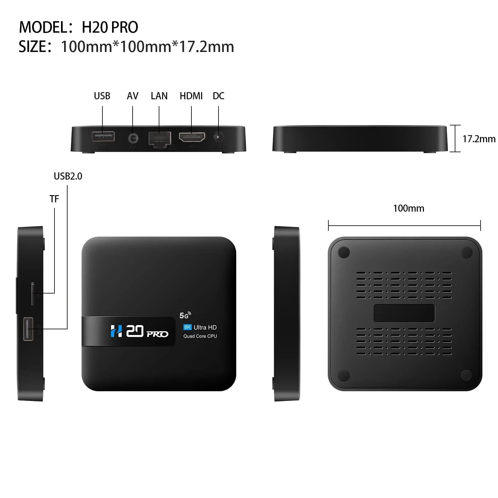 HONGTOP H20PRO Smart TV Box WiFi6 Android 10 6K 4K 3D Media Player TV Box Android 2.4G&5G WIFI Very Fast 1080P Set Top Box - Eleconic