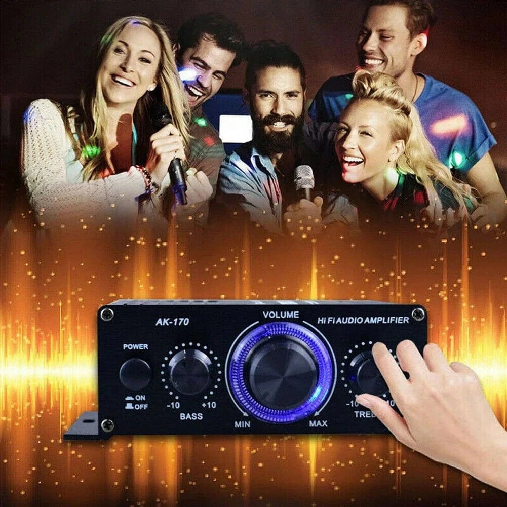 AK170 Mini Digital Power Audio Car Amplifier Blue Light Stereo Audio Amplifier for Home Theater Club Party Music 200Wx2 Power - Eleconic