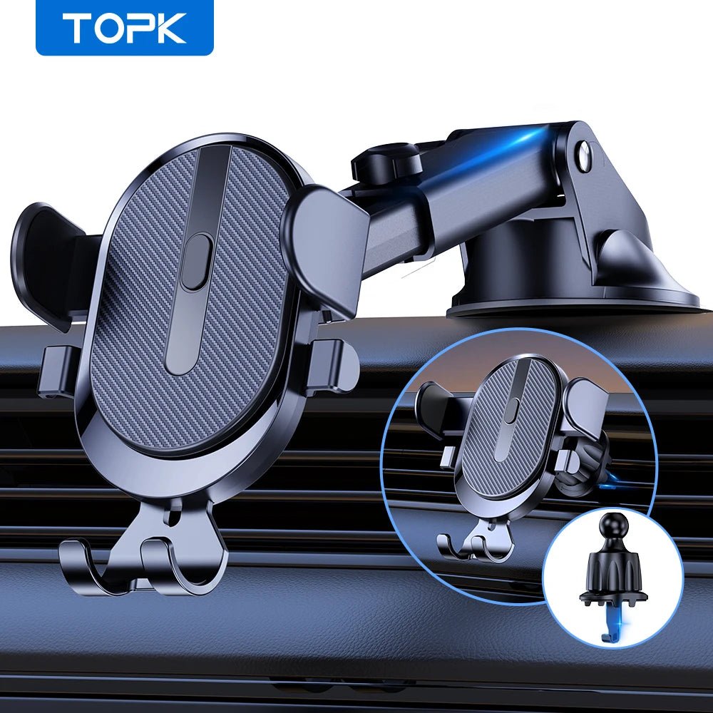 TOPK D39Z Car Phone Holder Super Stable Car Phone Mount for Car Dashboard/Windscreen/Air Vent Compatible with All Mobile Phone - Eleconic
