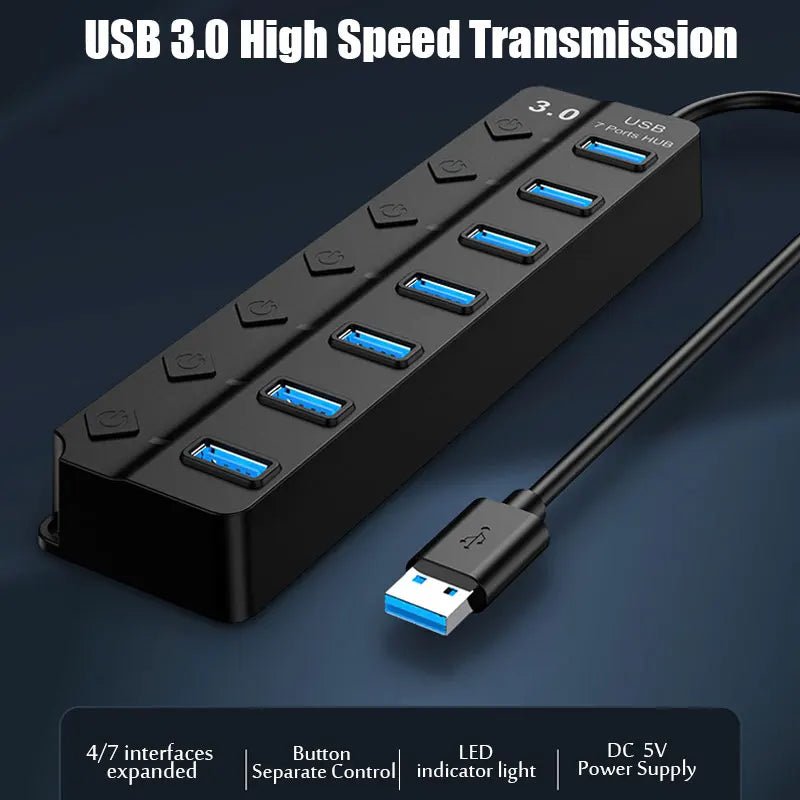 USB 3.0 Power Adapter 4/7 Port Multi USB Splitter Hub USB Hub 2.0 USB Multiple Expander Switch 30CM Cable Hub Docking Stations - Eleconic