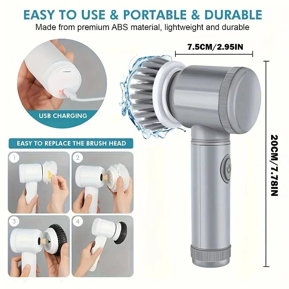 Cordless Electric Spin Scrubber with 6 Replaceable Brush Heads - Eleconic
