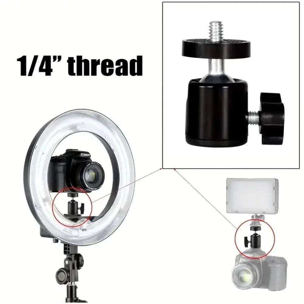 Hot Shoe 1/4 Screw Hole Tripod Mount Camera Head Adapter Ball Head with Lock LED Light Flash Bracket Holder For DSLR DV Cameras - Eleconic