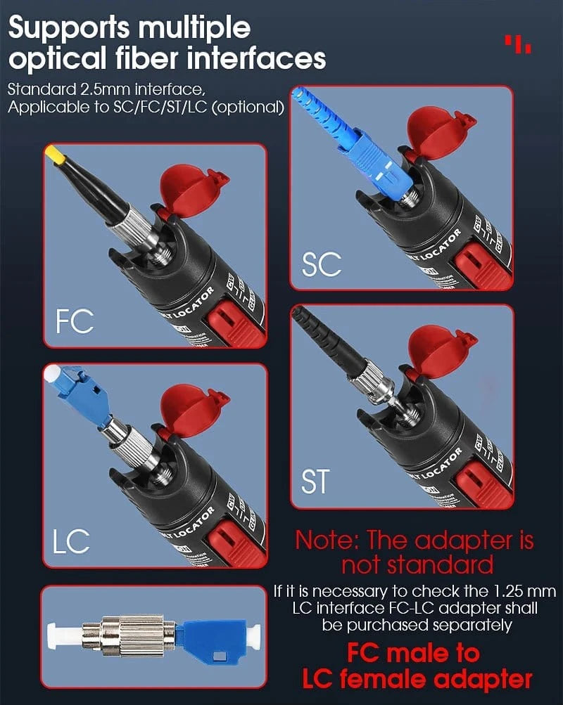 50mW Visual Fault Locator Fiber Optic Tester SC/FC/ST 2.5mm Interface Optical Fiber Pen Style Red Light VFL FTTH Tester Tool - Eleconic