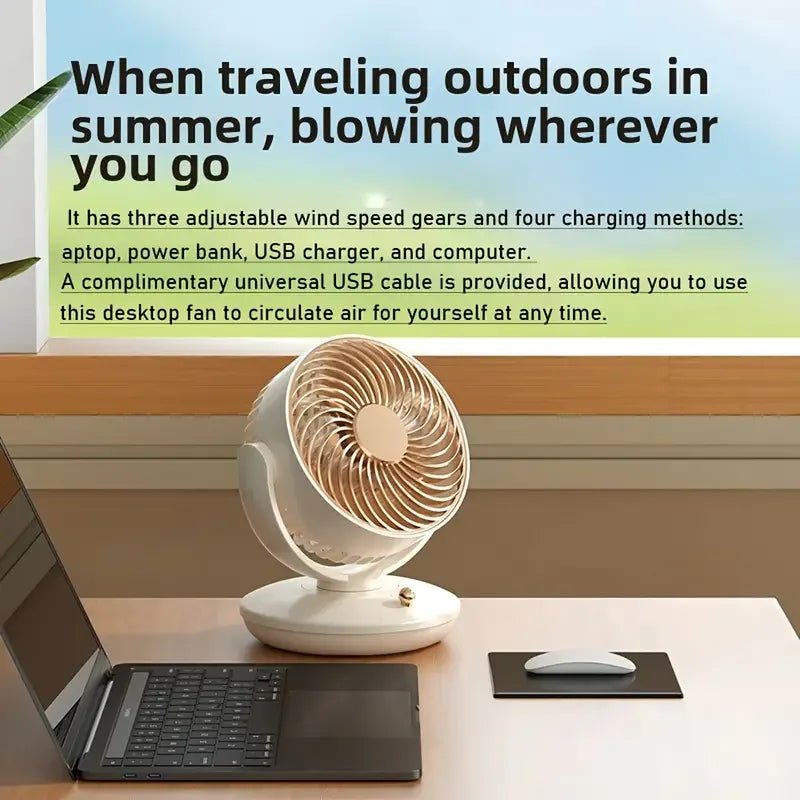 USB Plug in small Desktop Fan 6 inch Table fan 3 Speed 140° Manual Tilt and 120° Auto Oscillation For Home Office Bedroom - Eleconic