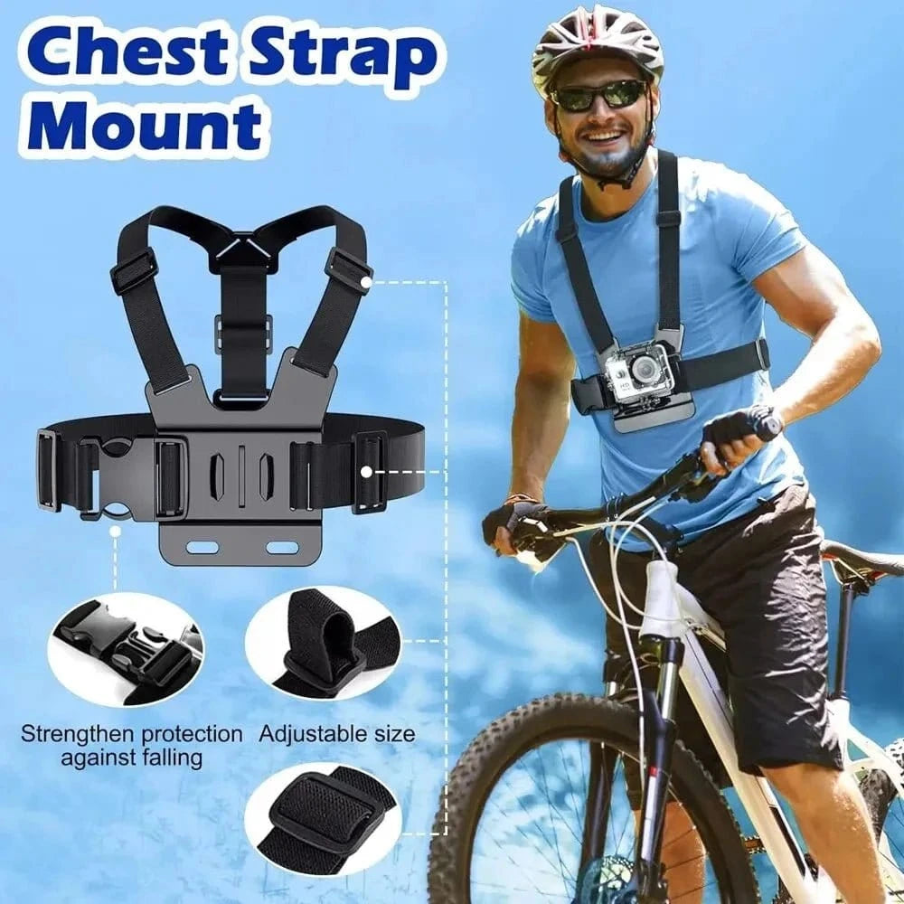 All - in - One 6pcs Action Camera Kit Head Strap Chest Strap Mount Adjustable for GoPro Phone Osmo Enhanced Stability Versatility - Eleconic