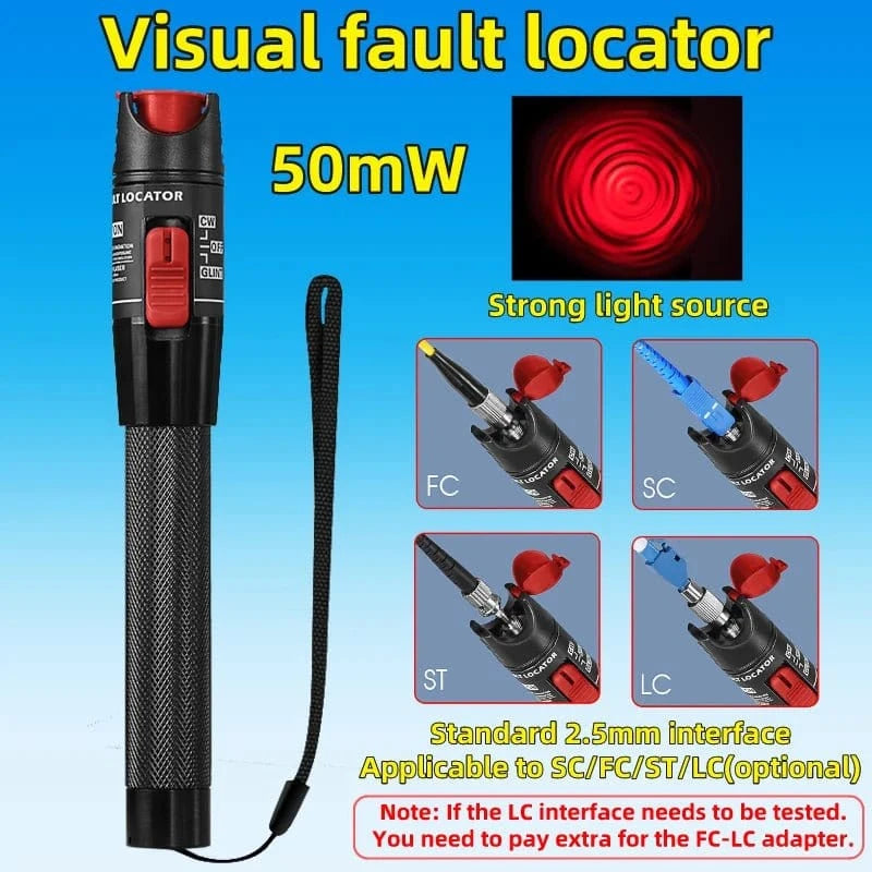 50mW Visual Fault Locator Fiber Optic Tester SC/FC/ST 2.5mm Interface Optical Fiber Pen Style Red Light VFL FTTH Tester Tool - Eleconic