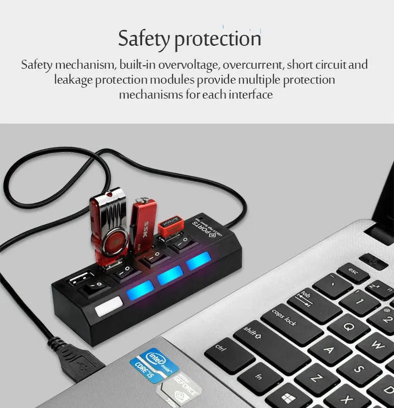 USB 3.0 Power Adapter 4/7 Port Multi USB Splitter Hub USB Hub 2.0 USB Multiple Expander Switch 30CM Cable Hub Docking Stations - Eleconic