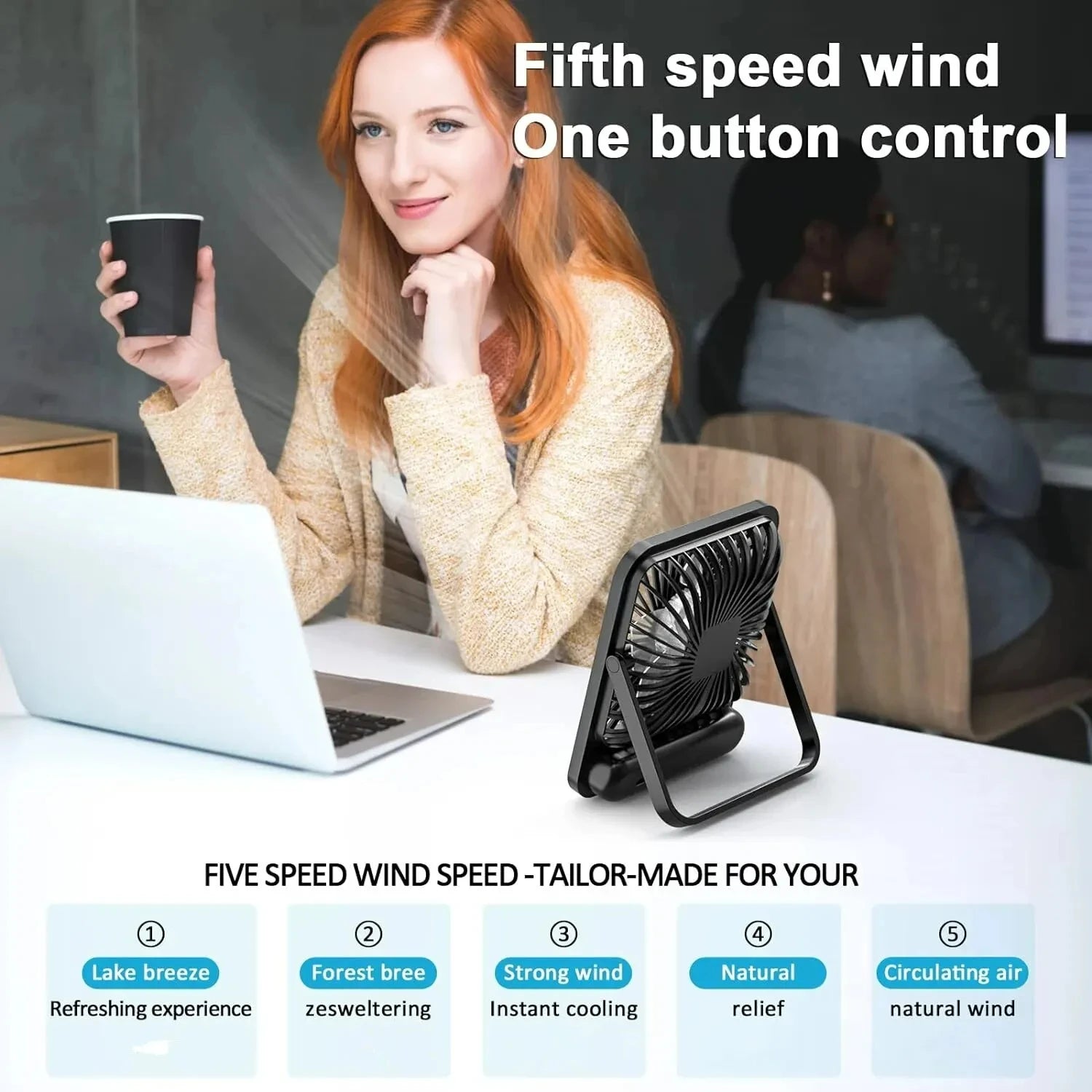 Desk Fan, Portable USB Rechargeable Fan, 180° Tilt Folding Personal Fan With Power Display, 5 Speeds Ultra Quiet Table Fan - Eleconic