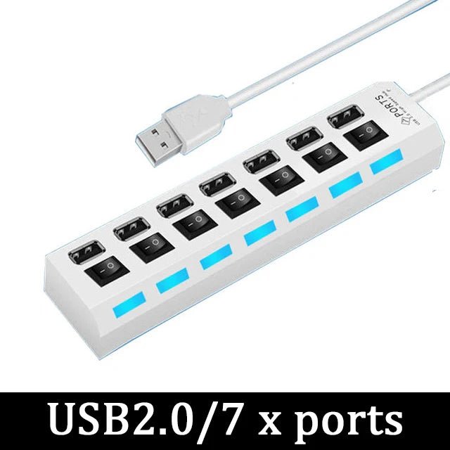 USB 3.0 Power Adapter 4/7 Port Multi USB Splitter Hub USB Hub 2.0 USB Multiple Expander Switch 30CM Cable Hub Docking Stations - Eleconic