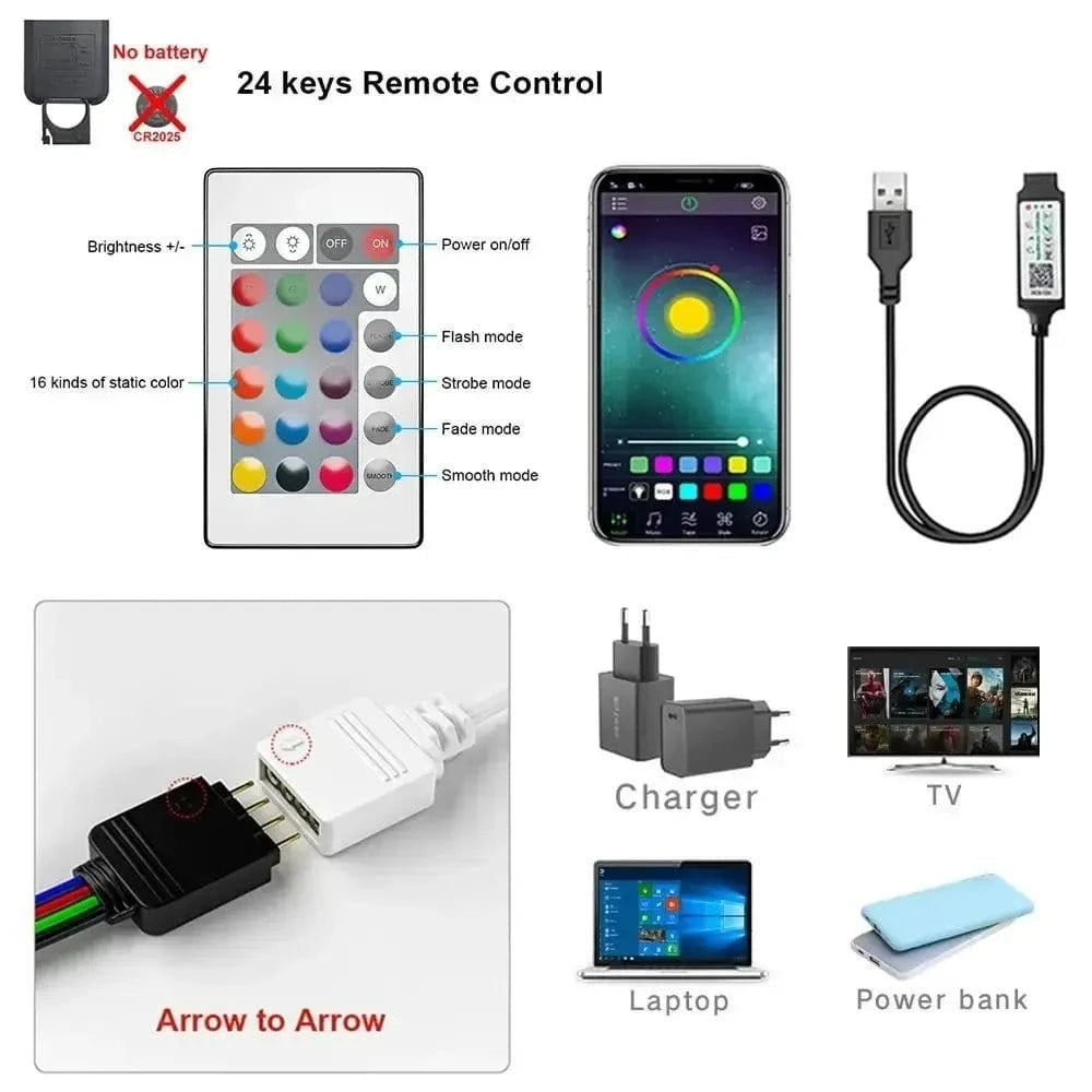 LED TV Backlights,5V USB LED Strip Lights with Bluetooth 24 Keys Remote,5050 RGB DIY Color Changing Lights for Bedroom Party - Eleconic