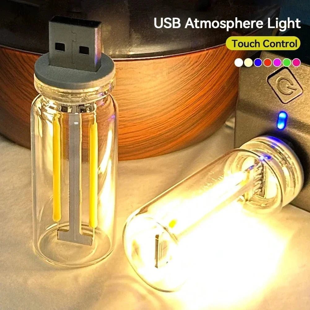 Retro USB LED Filament Bulb – 5V Touch Dimming Edison - Style Night Light for Camping & Decorative Lighting - Eleconic