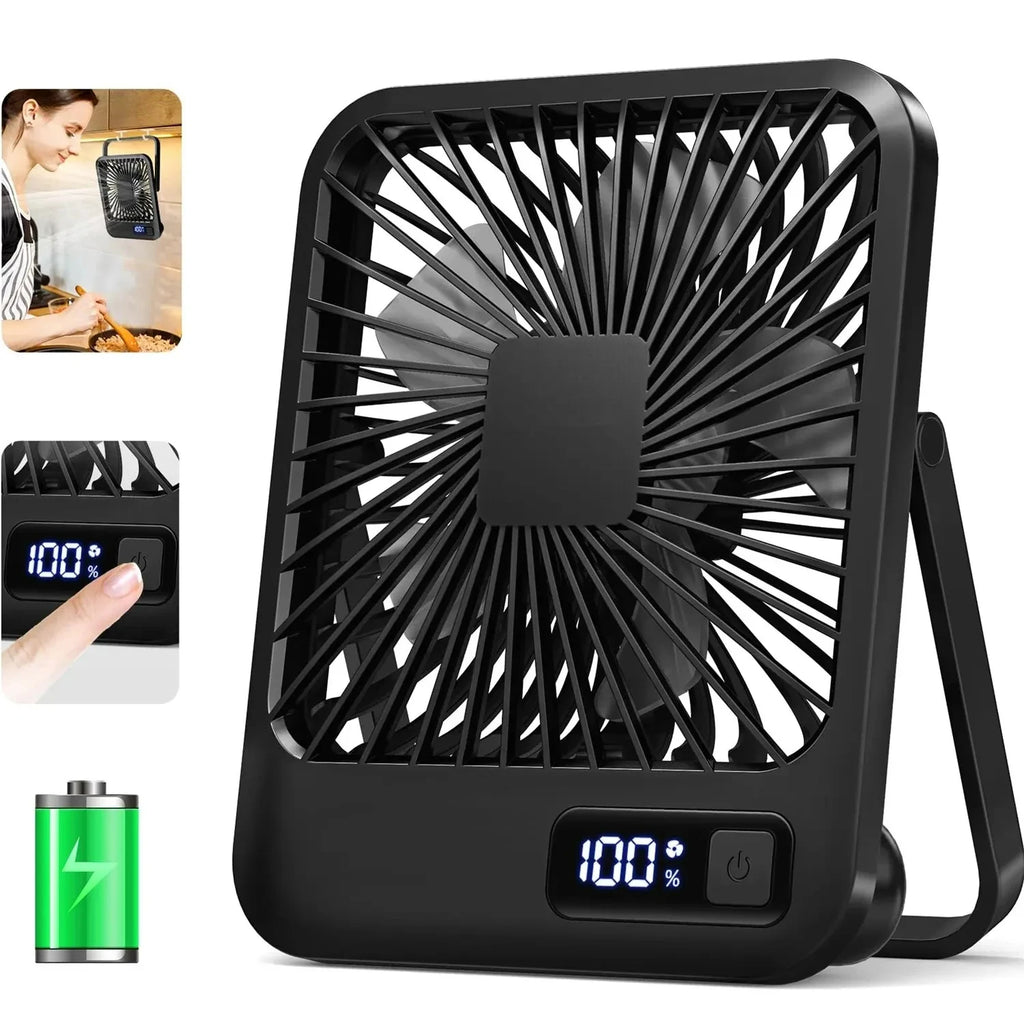 Desk Fan, Portable USB Rechargeable Fan, 180° Tilt Folding Personal Fan With Power Display, 5 Speeds Ultra Quiet Table Fan - Eleconic