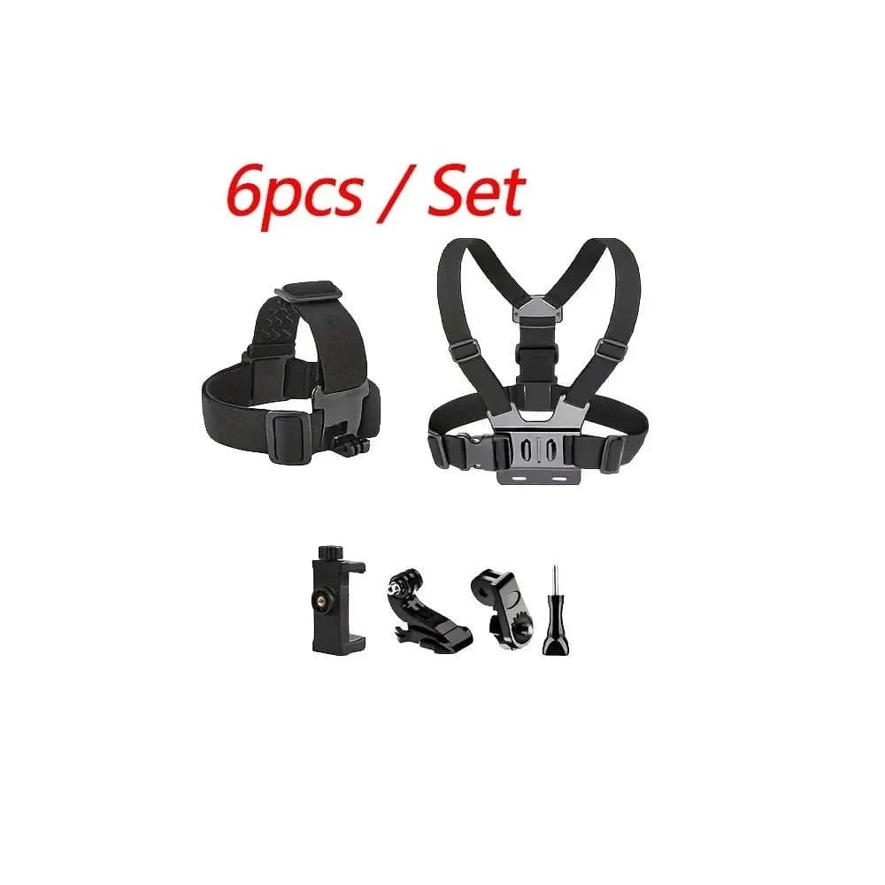 All - in - One 6pcs Action Camera Kit Head Strap Chest Strap Mount Adjustable for GoPro Phone Osmo Enhanced Stability Versatility - Eleconic
