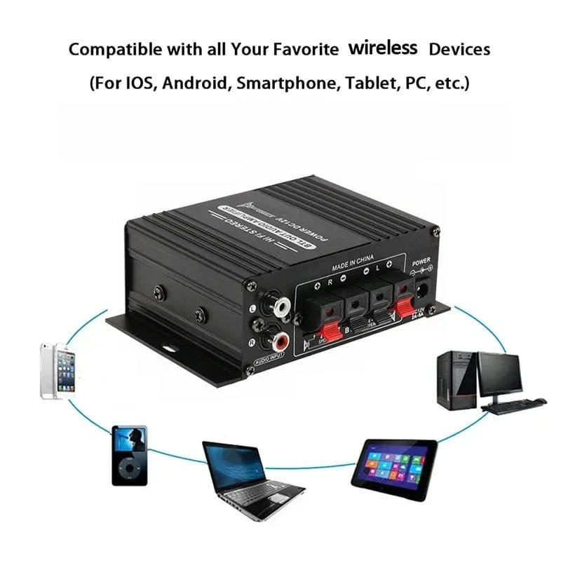 AK170 Mini Digital Power Audio Car Amplifier Blue Light Stereo Audio Amplifier for Home Theater Club Party Music 200Wx2 Power - Eleconic