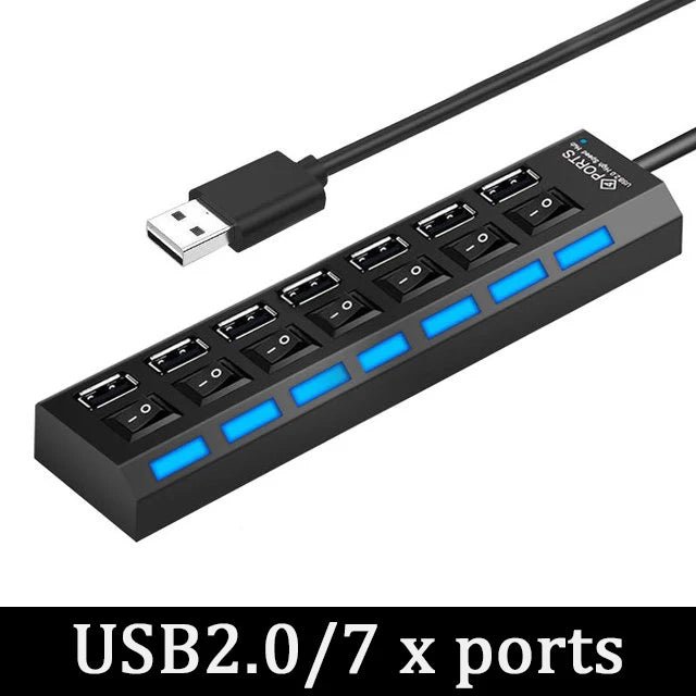 USB 3.0 Power Adapter 4/7 Port Multi USB Splitter Hub USB Hub 2.0 USB Multiple Expander Switch 30CM Cable Hub Docking Stations - Eleconic