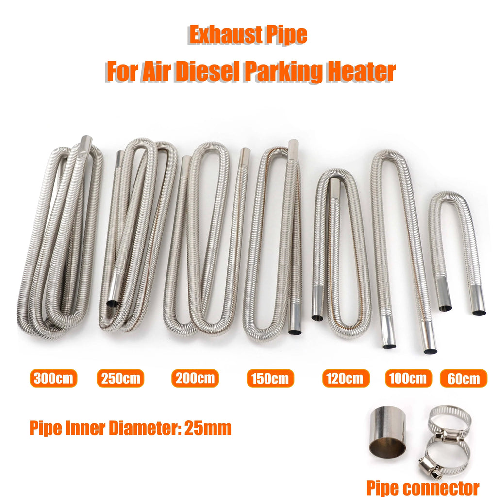 60cm 100cm 120cm 150cm 200cm 250cm 300cm Air Diesel Parking Heater Stainless Steel Exhaust Pipe Tube Gas Vent Hose Car Truck VAN - Eleconic