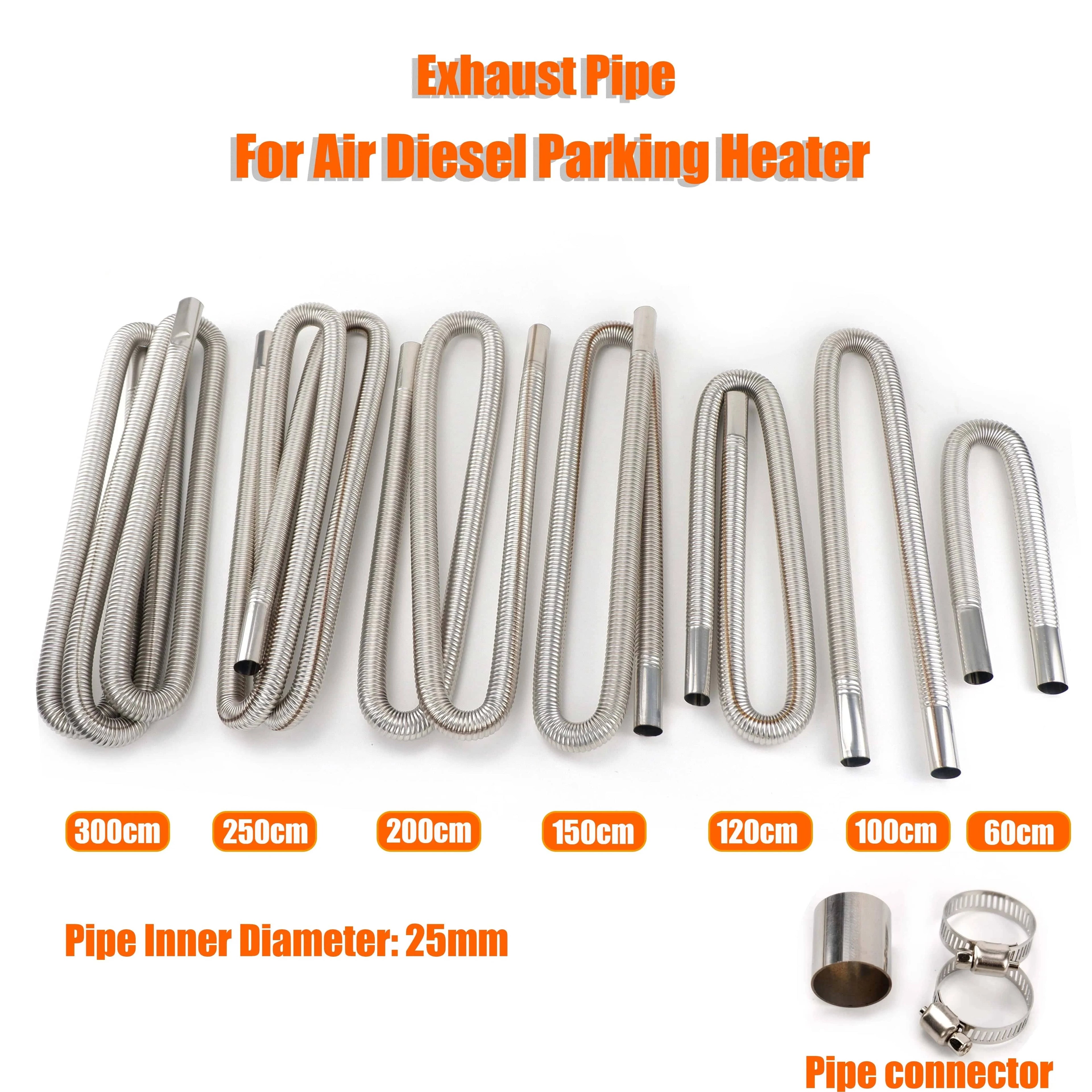 60cm 100cm 120cm 150cm 200cm 250cm 300cm Air Diesel Parking Heater Stainless Steel Exhaust Pipe Tube Gas Vent Hose Car Truck VAN - Eleconic