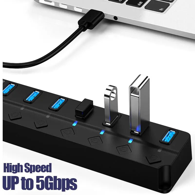USB 3.0 Power Adapter 4/7 Port Multi USB Splitter Hub USB Hub 2.0 USB Multiple Expander Switch 30CM Cable Hub Docking Stations - Eleconic