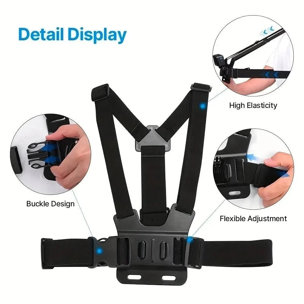 All - in - One 6pcs Action Camera Kit Head Strap Chest Strap Mount Adjustable for GoPro Phone Osmo Enhanced Stability Versatility - Eleconic