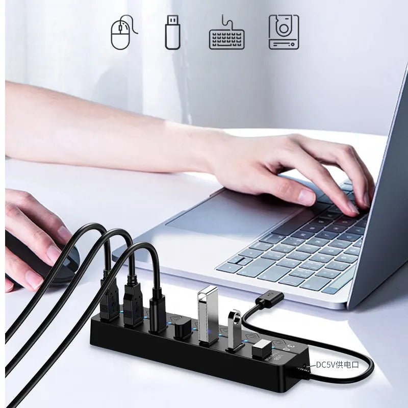 USB 3.0 Power Adapter 4/7 Port Multi USB Splitter Hub USB Hub 2.0 USB Multiple Expander Switch 30CM Cable Hub Docking Stations - Eleconic