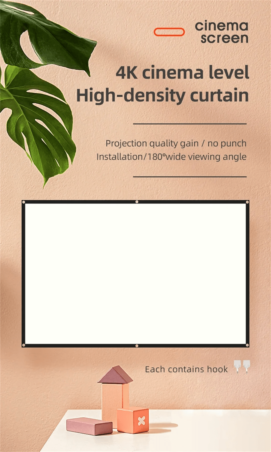 High Brightness Portable Projection Screen Anti - Light Projector Curtain Metal Reflective Cloth Fabric with Black Border& Eyelets - Eleconic