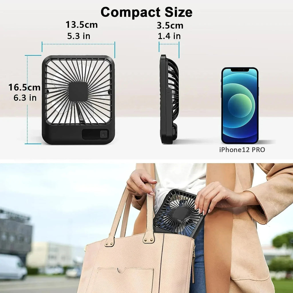 Desk Fan, Portable USB Rechargeable Fan, 180° Tilt Folding Personal Fan With Power Display, 5 Speeds Ultra Quiet Table Fan - Eleconic