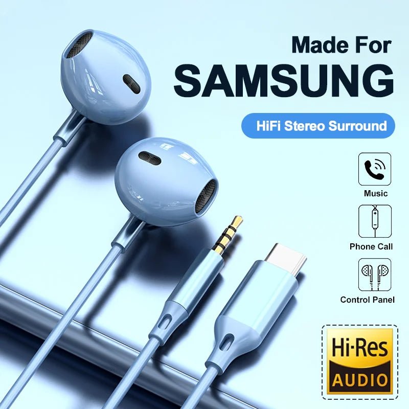 For Samsung Headphones HiFi Surround Sound In - ear USB Type C 3.5mm With wire control Wired Earplugs For Galaxy S24 S23 S22 Ultra - Eleconic