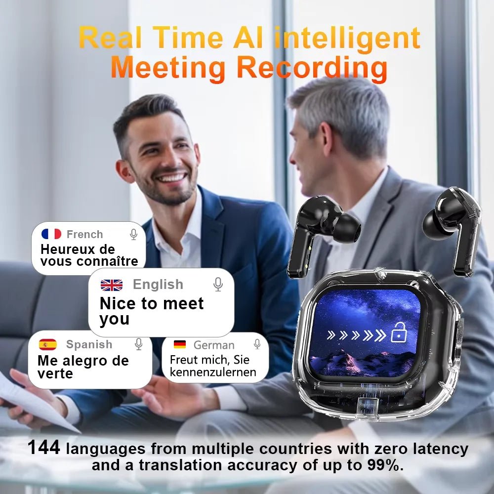 Translation Headphones with Multifunction Touch Screen Smart Wireless Bluetooth Earphone HiFi Audio Quality Business Earbud - Eleconic