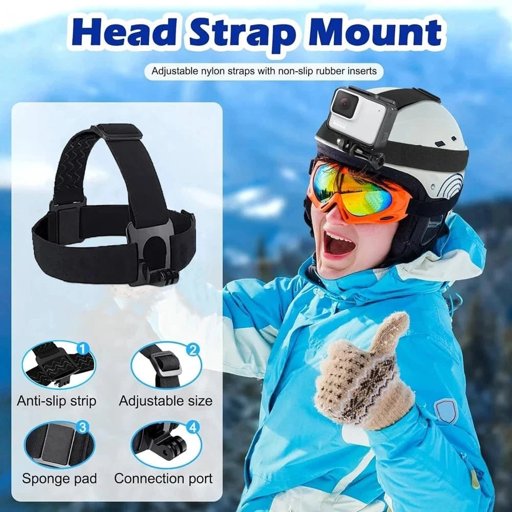 All - in - One 6pcs Action Camera Kit Head Strap Chest Strap Mount Adjustable for GoPro Phone Osmo Enhanced Stability Versatility - Eleconic