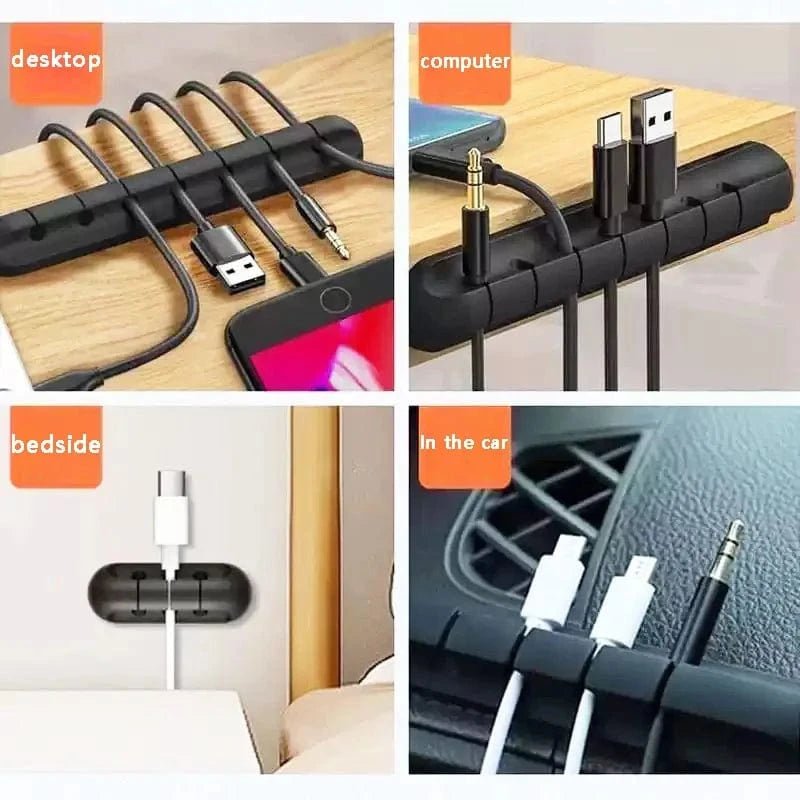 Adhesive Cable Holder Clips – Cord Management Organizer for USB, Power, and Mouse Cables on Desk or Nightstand - Eleconic