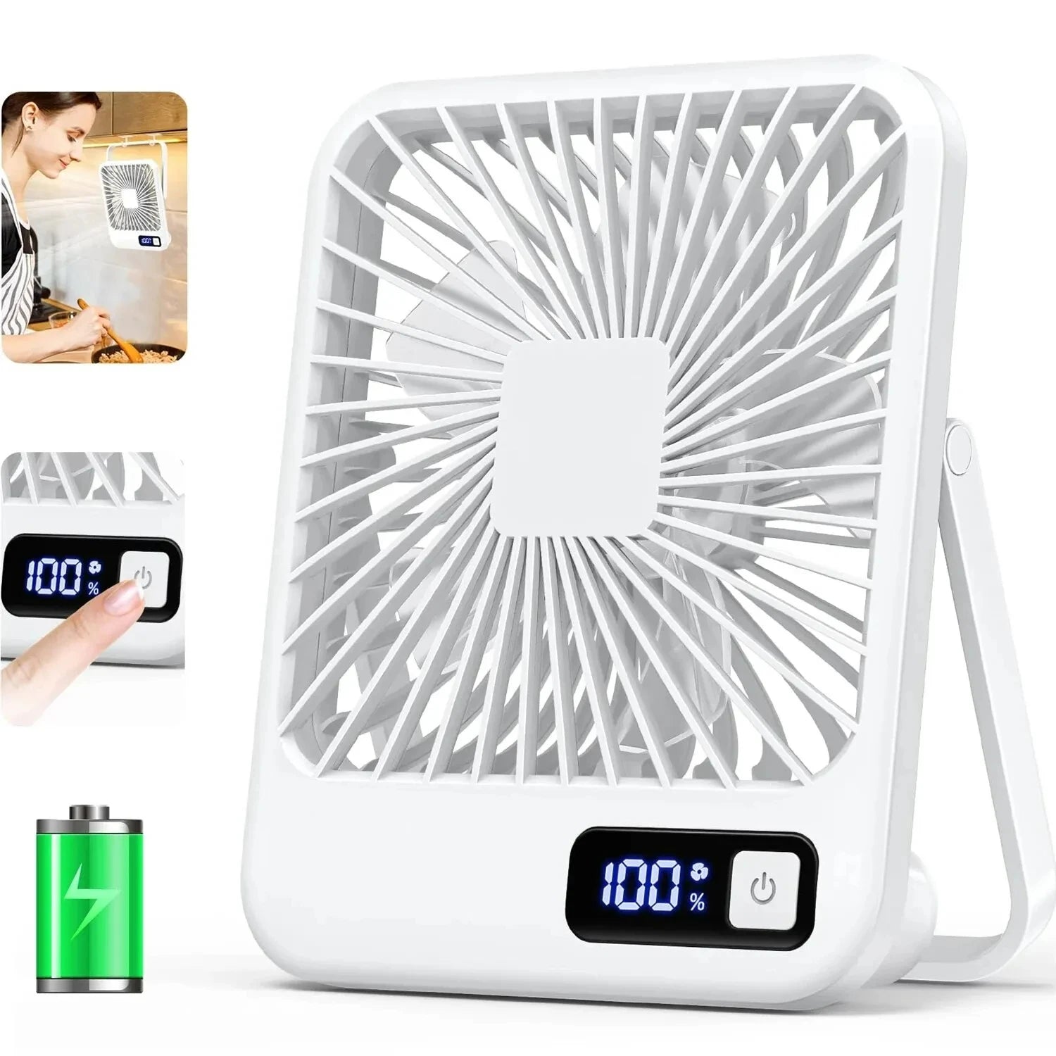 Desk Fan, Portable USB Rechargeable Fan, 180° Tilt Folding Personal Fan With Power Display, 5 Speeds Ultra Quiet Table Fan - Eleconic