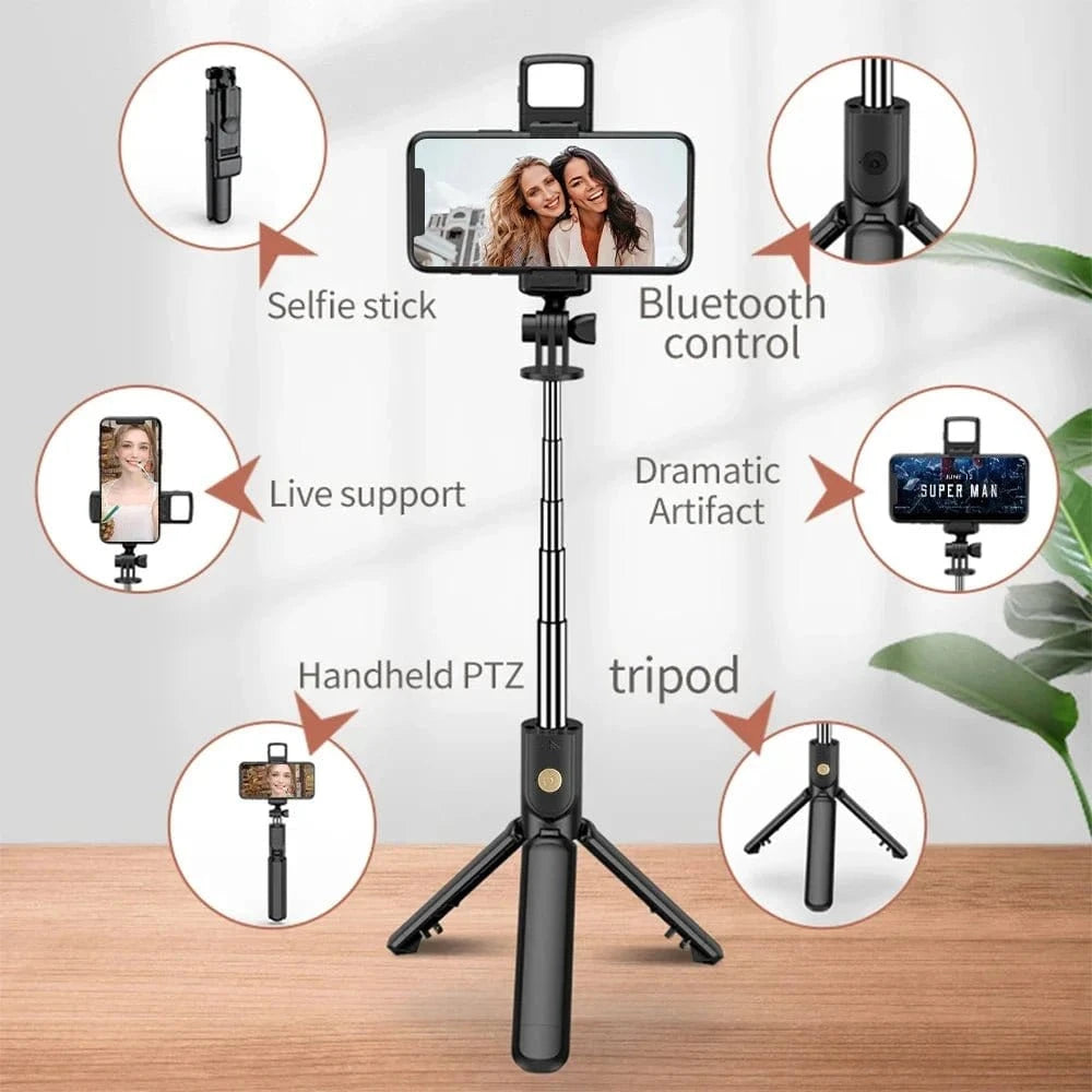 Handheld 360 Degree Flexible Sports Camera Mini Selfie Stick Tripod with Wireless Remote Mobile Phone Monopod Stand - Eleconic
