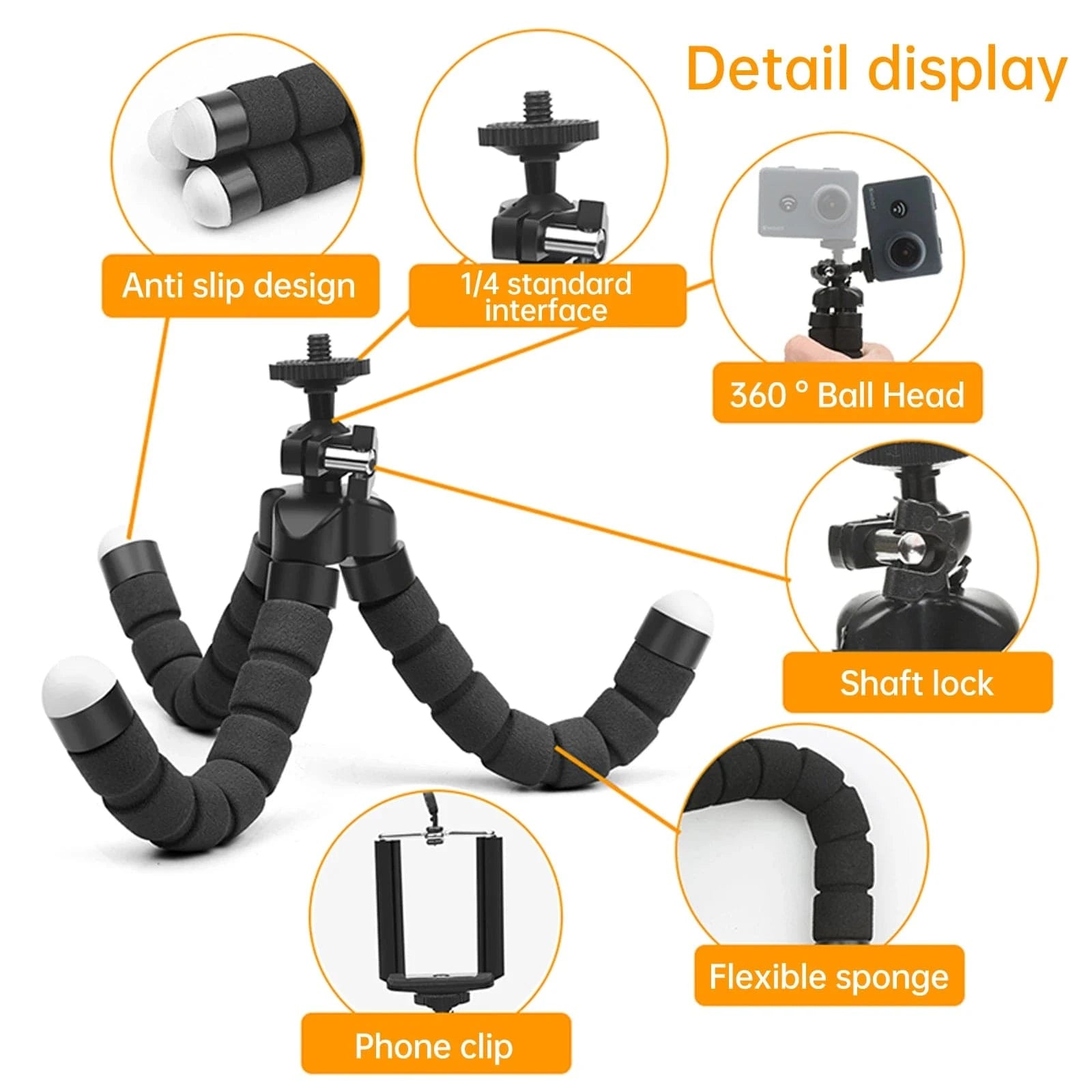 For Gopro Hero 11 10 9 8 7 Black MAX Flexible Mini Octopus Tripod Accessories for Go Pro 6 5 YI Eken SJCAM DBPOWER AKASO Tripods - Eleconic